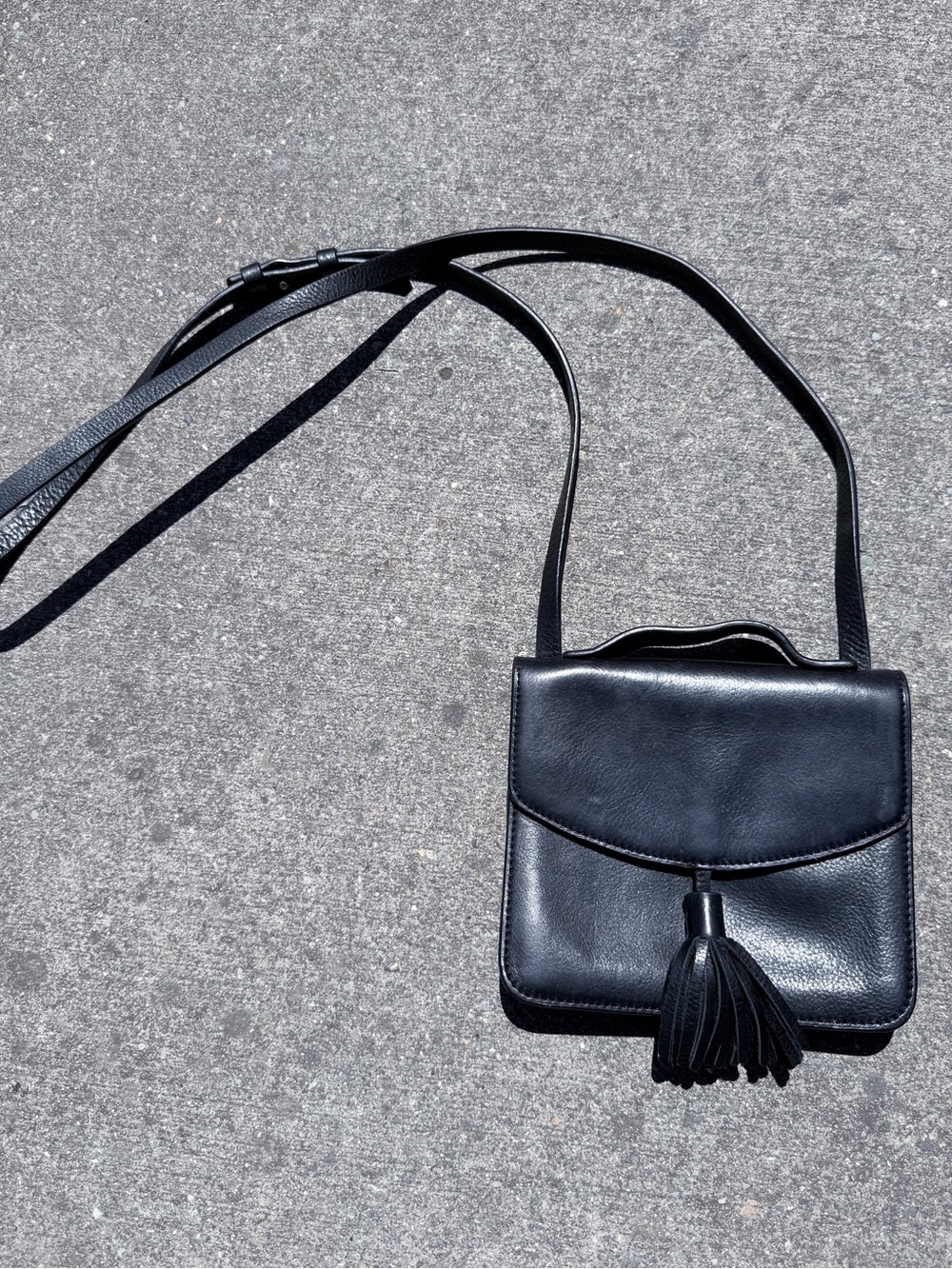 Lucky Brand Black Leather Tassel Crossbody Bag